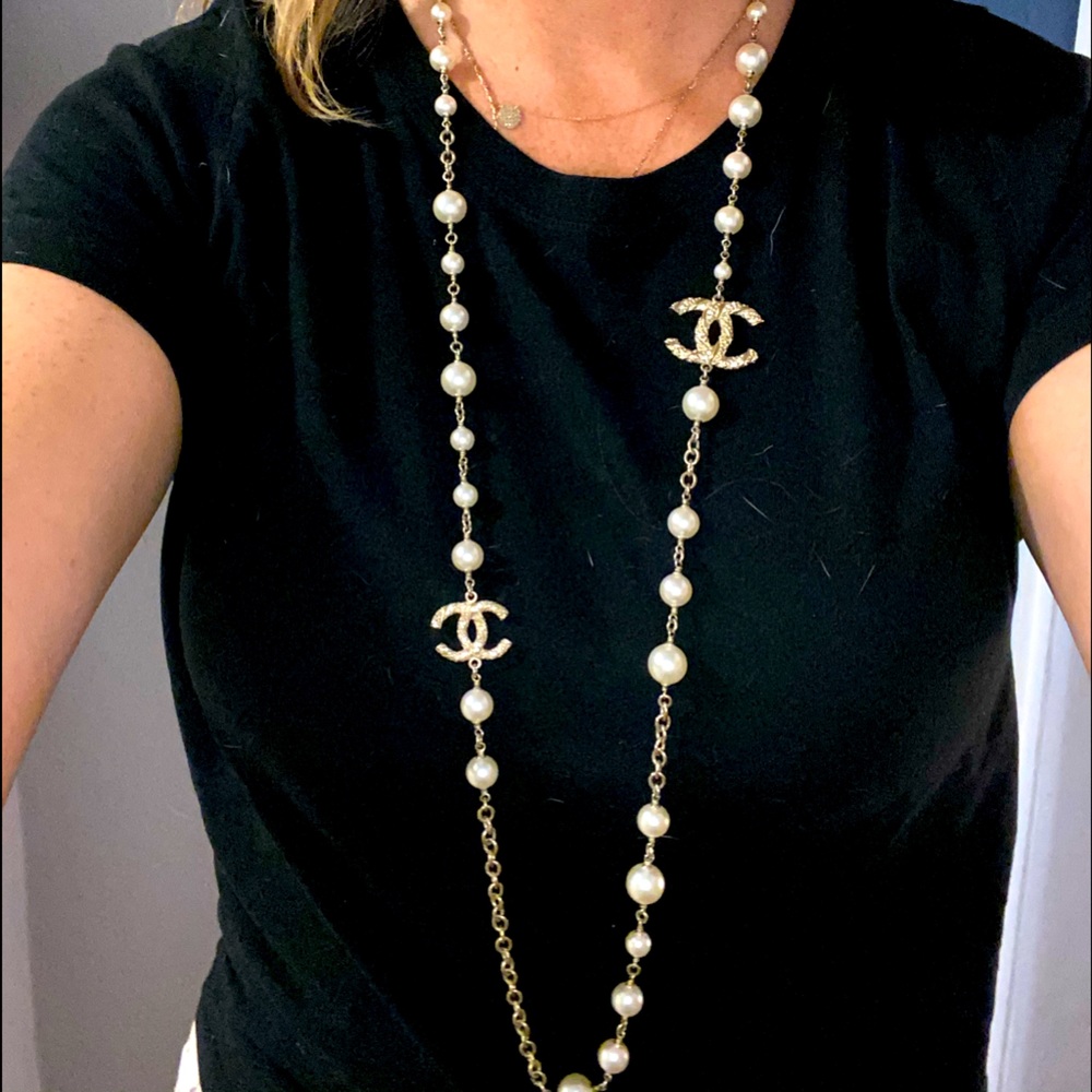 COPY - CHANEL Pearl Crystal Twisted CC Long Neckl…